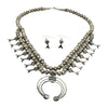 Phil Garcia Oxidized Sterling Silver Navajo Coral Squash Blossom Necklace Earring Set