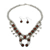 Phil & Lenora Garcia Sterling Silver Coral Short Squash Blossom Navajo Necklace