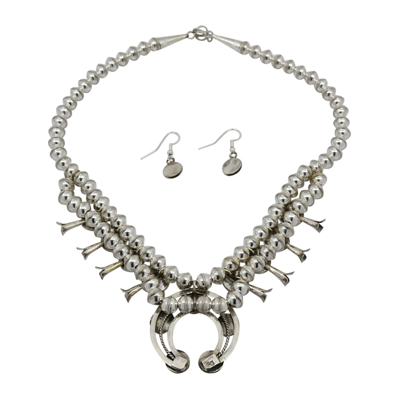 Phil & Lenora Garcia Sterling Silver Coral Short Squash Blossom Navajo Necklace
