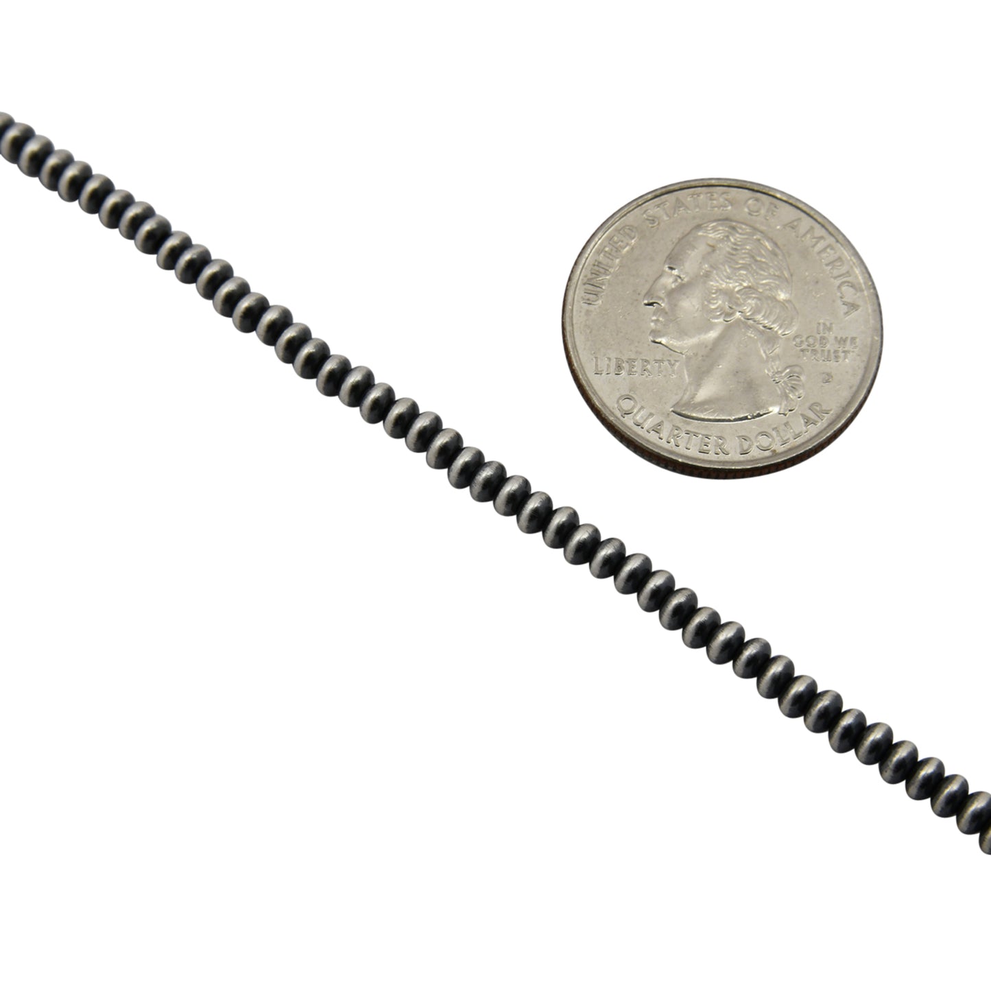 Sterling Silver Desert Pearls 3.2mm Saucer Oxidized Bead Necklace. Available from 16" to 30"
