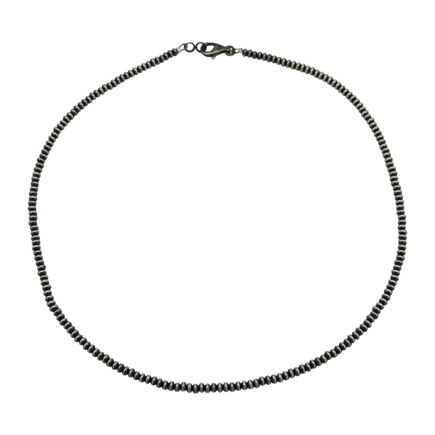 Sterling Silver Navajo Pearl 3.2mm Saucer Oxidized Bead Necklace. Available from 16" to 30"
