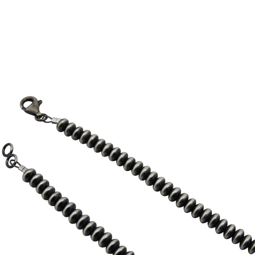 Sterling Silver Navajo Pearl 5.5mm Saucer Oxidized Bead Necklace. Available from 16" to 30"
