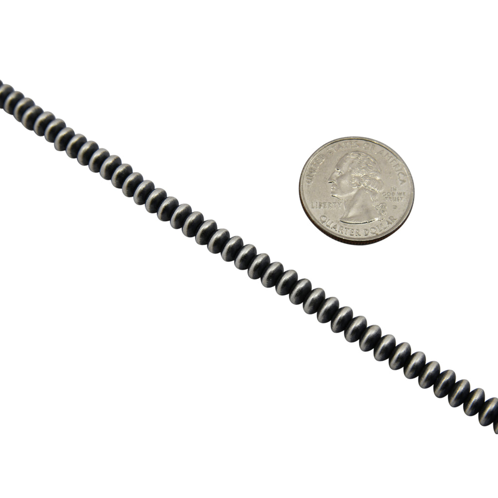 Sterling Silver Navajo Pearl 5.5mm Saucer Oxidized Bead Necklace. Available from 16" to 30"