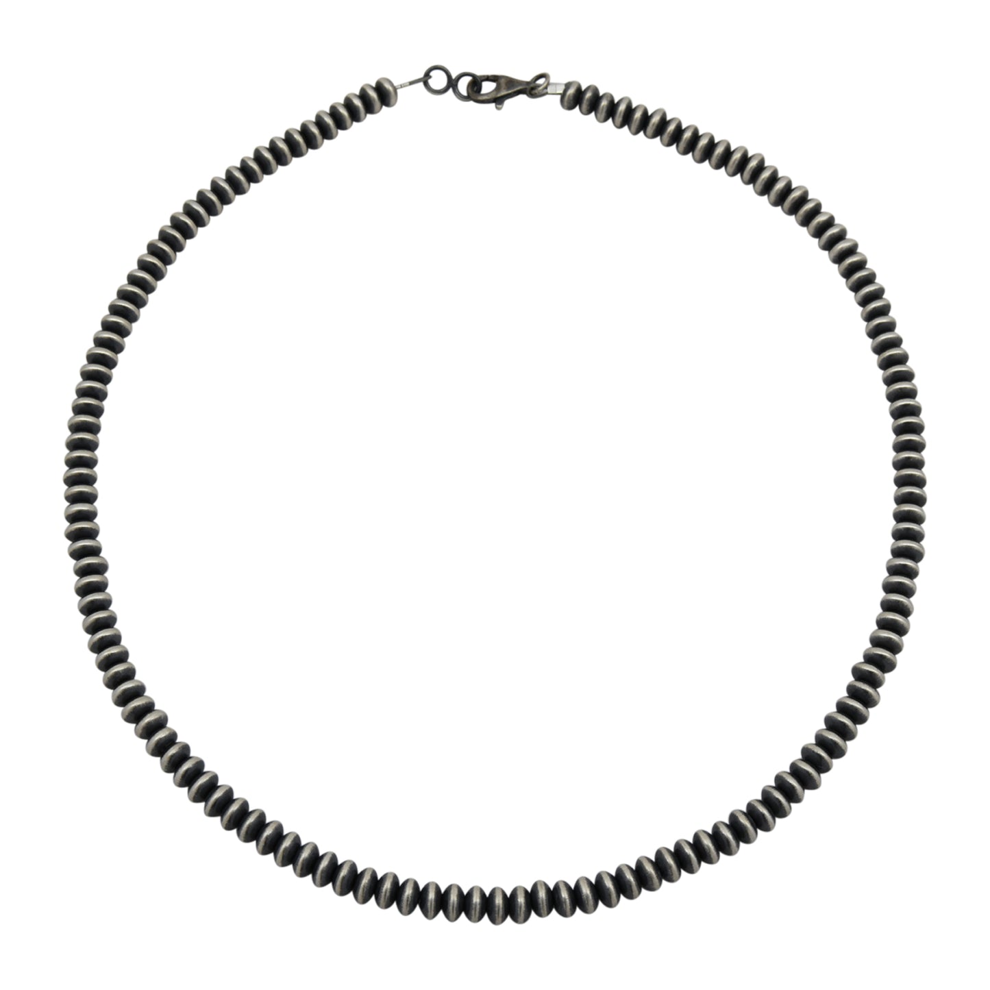 Sterling Silver Desert Pearls 5.5mm Saucer Oxidized Bead Necklace. Available from 16" to 30"