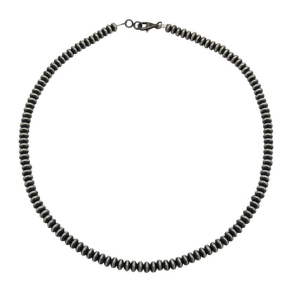 Sterling Silver Desert Pearls 5.5mm Saucer Oxidized Bead Necklace. Available from 16" to 30"