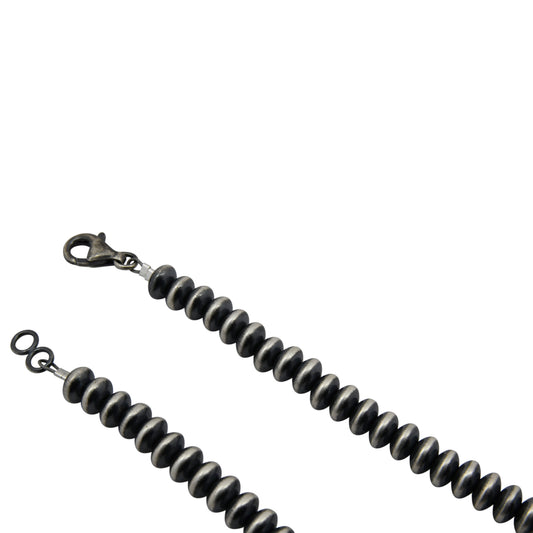 Sterling Silver Desert Pearls 7mm Saucer Oxidized Bead Necklace. Available from 16" to 36"