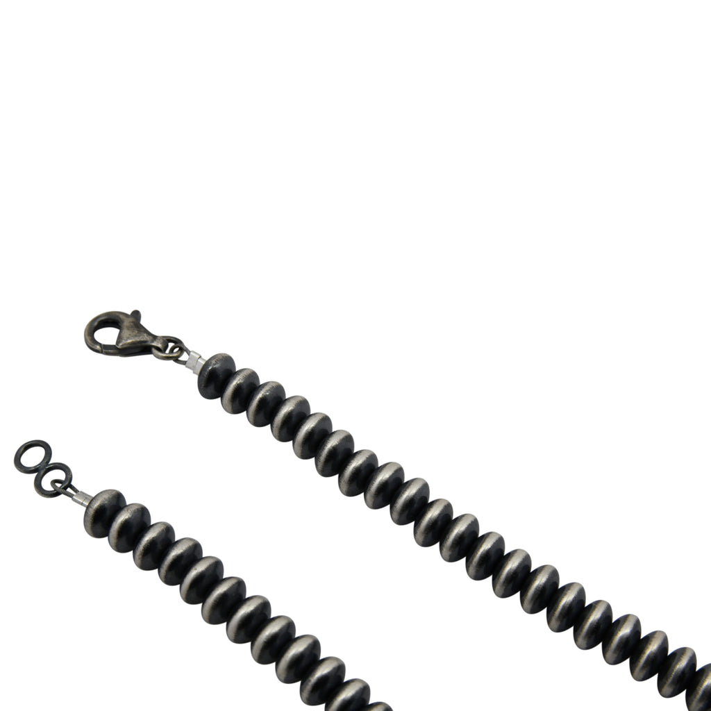 Sterling Silver Navajo Pearl 7mm Saucer Oxidized Bead Necklace. Available from 16" to 30"