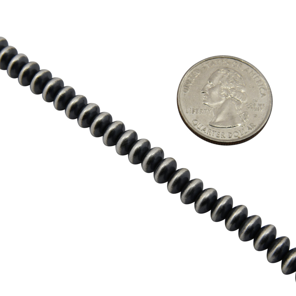 Sterling Silver Navajo Pearl 7mm Saucer Oxidized Bead Necklace. Available from 16" to 30"