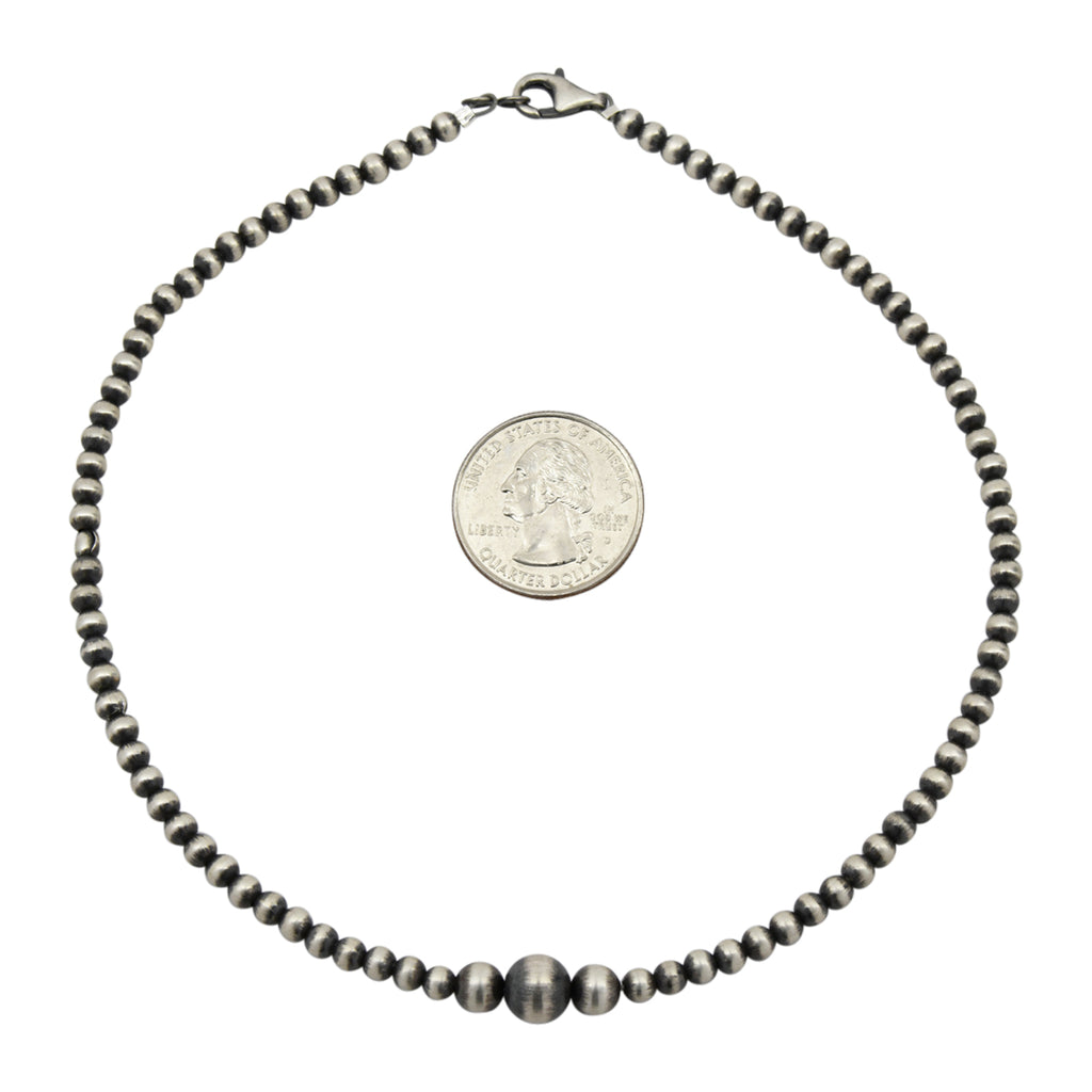 Sterling Silver Navajo Pearl 3 Bead Necklace 14"