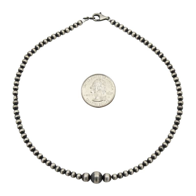 Sterling Silver Navajo Pearl 3 Bead Necklace 14"