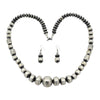 Sophia Becenti Sterling Silver Graduated Stamped Bead Navajo Necklace Earring Set
