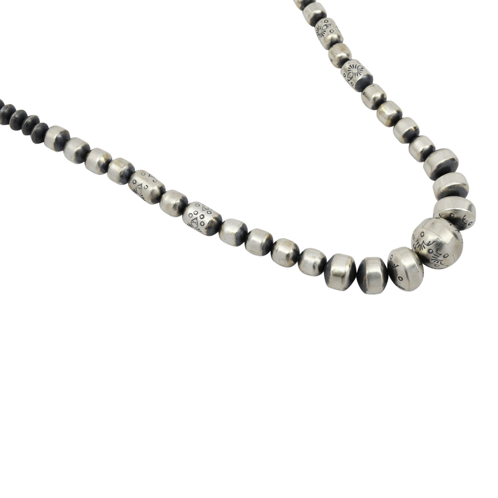 Sophia Becenti Sterling Silver Graduated Stamped Bead Navajo Necklace Earring Set