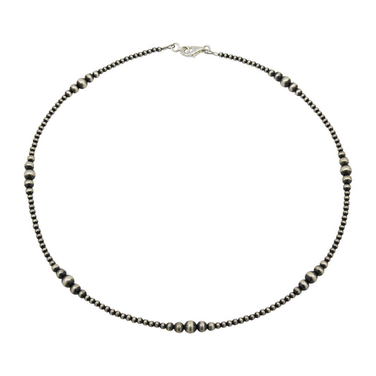 Sterling Silver Mixed Graduated Navajo Pearl Oxidized Bead Necklace. Available from 14" to 60"