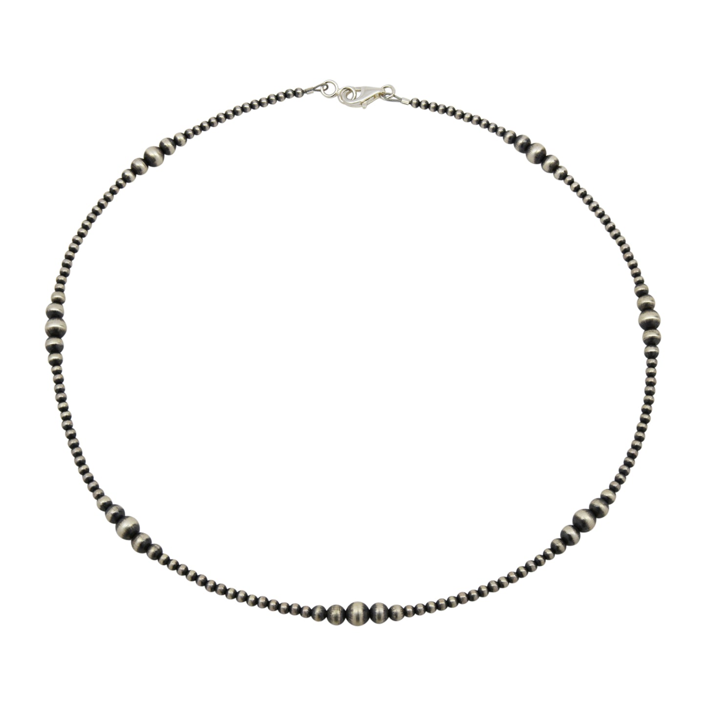 Sterling Silver Mixed Graduated Desert Pearls Oxidized Bead Necklace. Available from 14" to 60"