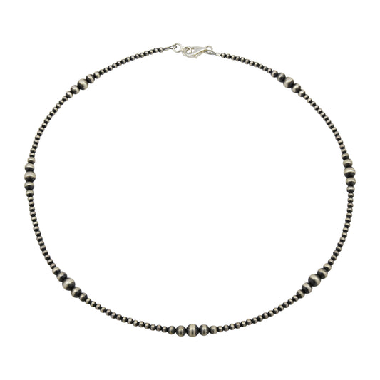 Sterling Silver Mixed Graduated Desert Pearls Oxidized Bead Necklace. Available from 14" to 60"