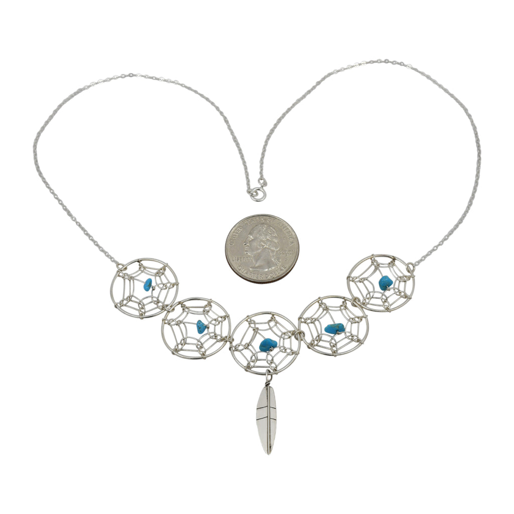 Lorenzo Arviso Jr. Sterling Silver Turquoise Dreamcatcher Navajo Necklace