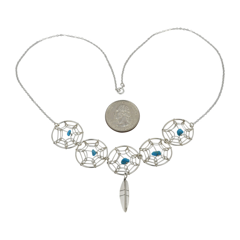Lorenzo Arviso Jr. Sterling Silver Turquoise Dreamcatcher Navajo Necklace