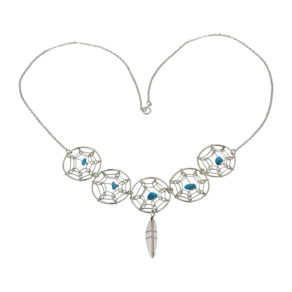 Lorenzo Arviso Jr. Sterling Silver Turquoise Dreamcatcher Navajo Necklace