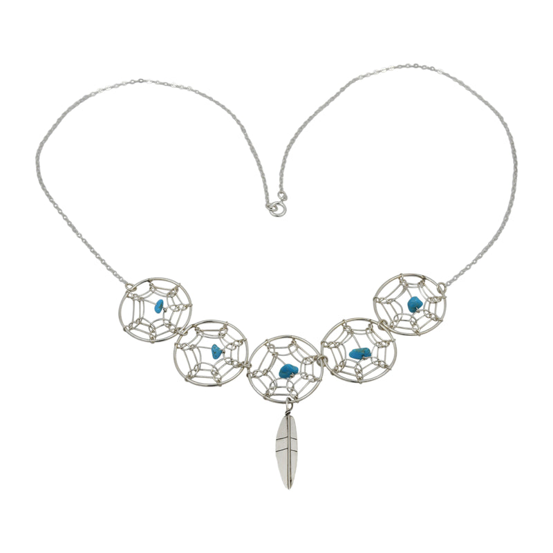Lorenzo Arviso Jr. Sterling Silver Turquoise Dreamcatcher Navajo Necklace