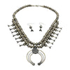 Phil Garcia Oxidized Sterling Silver Navajo Green Turquoise Squash Blossom Necklace Earring Set