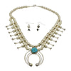 Phil Garcia Sterling Silver Navajo Blue Turquoise Squash Blossom Necklace Earring Set