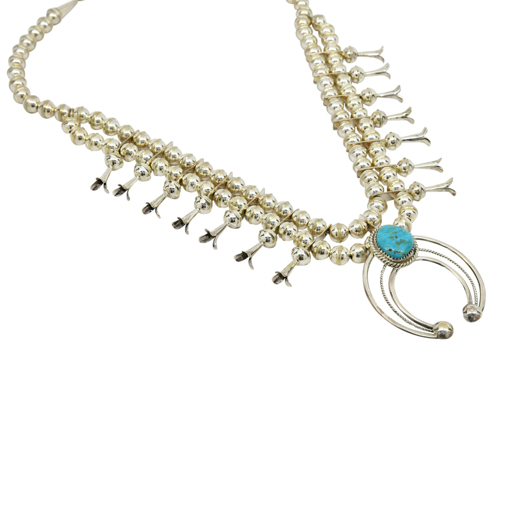 Phil Garcia Sterling Silver Navajo Blue Turquoise Squash Blossom Necklace Earring Set