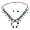 Phil Garcia Sterling Silver Navajo Turquoise Shadow Box Squash Blossom Necklace Earring Set