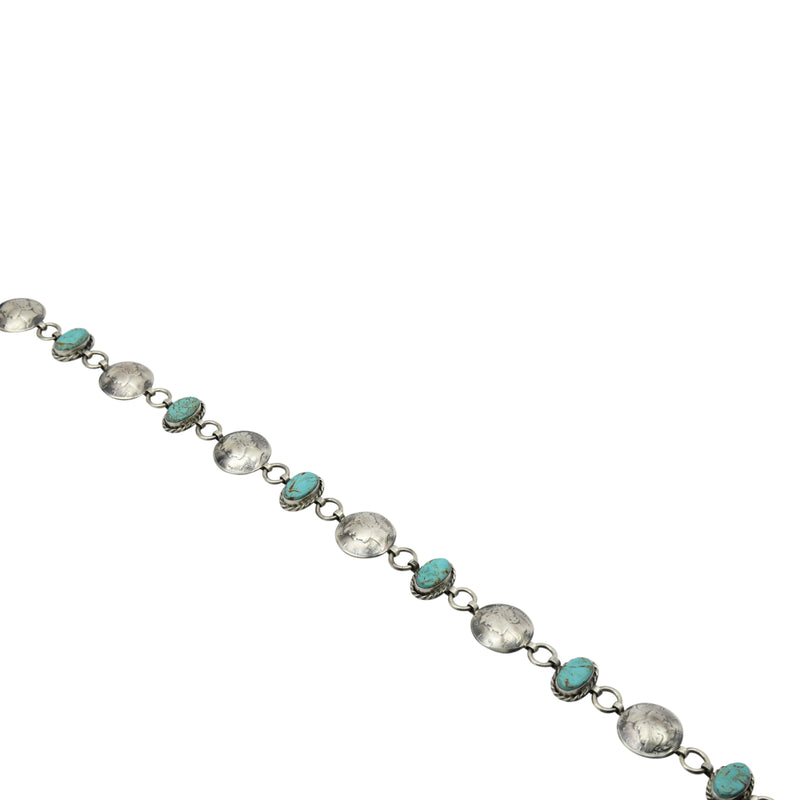 James McCabe Sterling Silver Turquoise & Mercury Dime Alternating Link Navajo Necklace