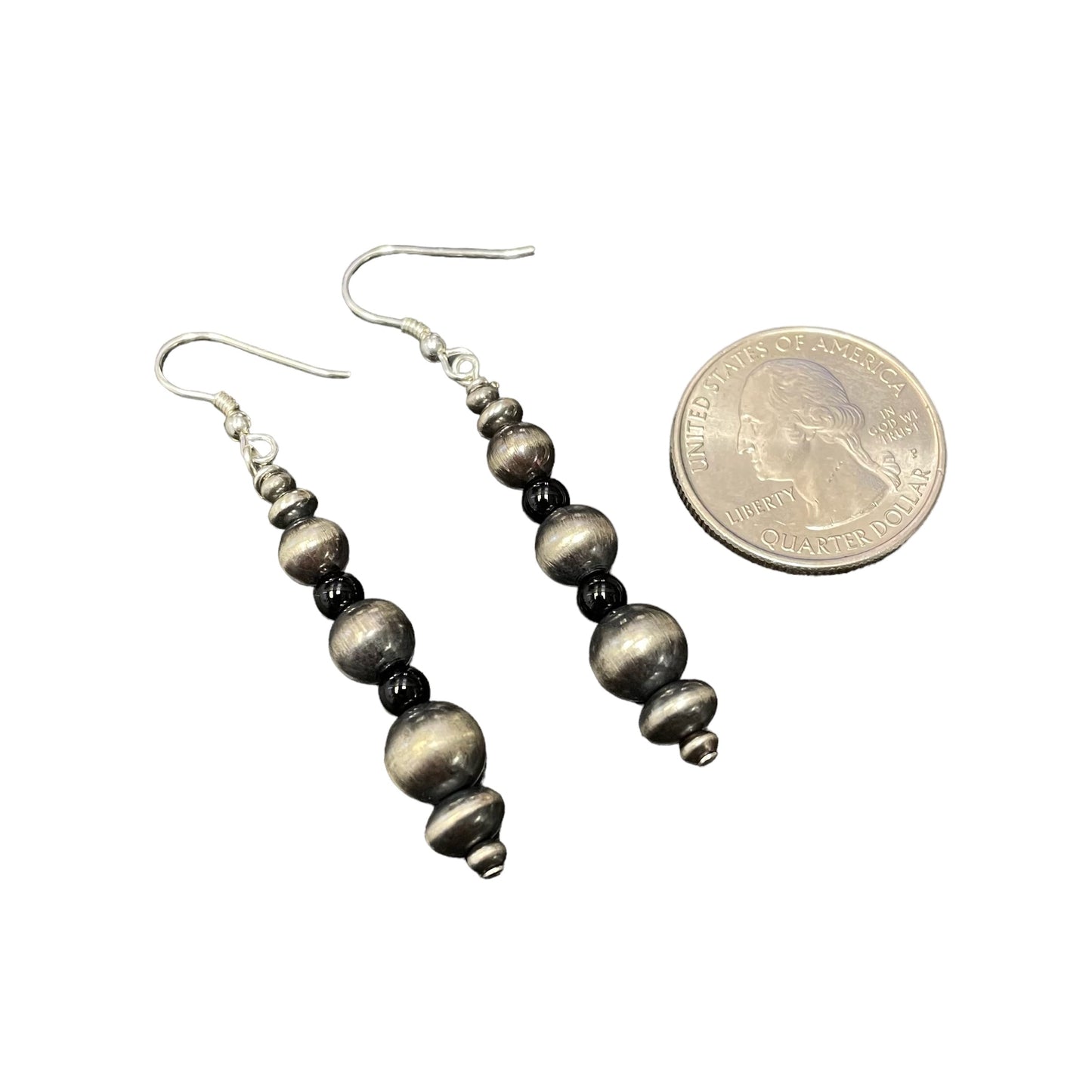 Onyx Desert Pearl Bead Dangle Earrings Sterling Silver