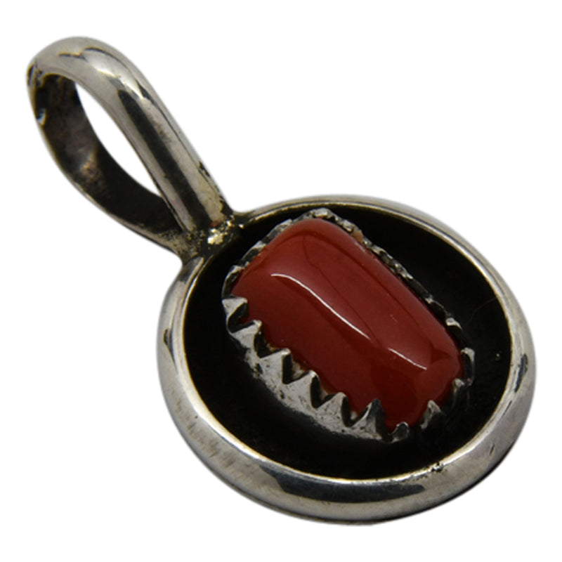Phil & Lenora Garcia Sterling Silver Coral Shadow Box Navajo Pendant
