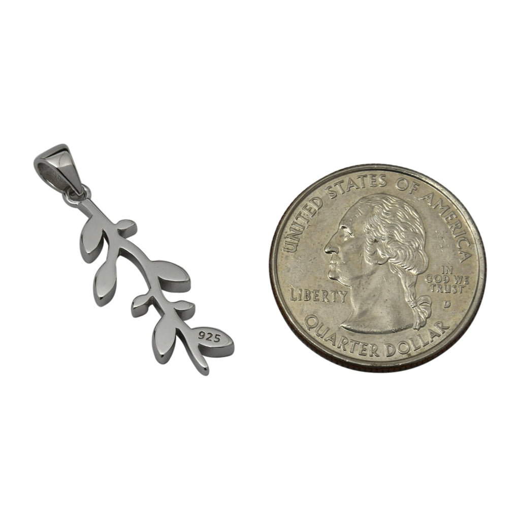 Sterling Silver White Lab Opal Olive Branch Pendant