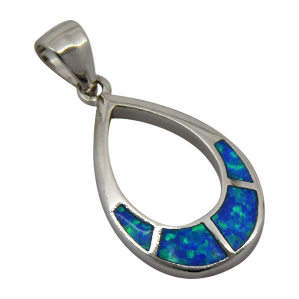 Sterling Silver Blue Lab Opal Inlay Tear Drop Pendant