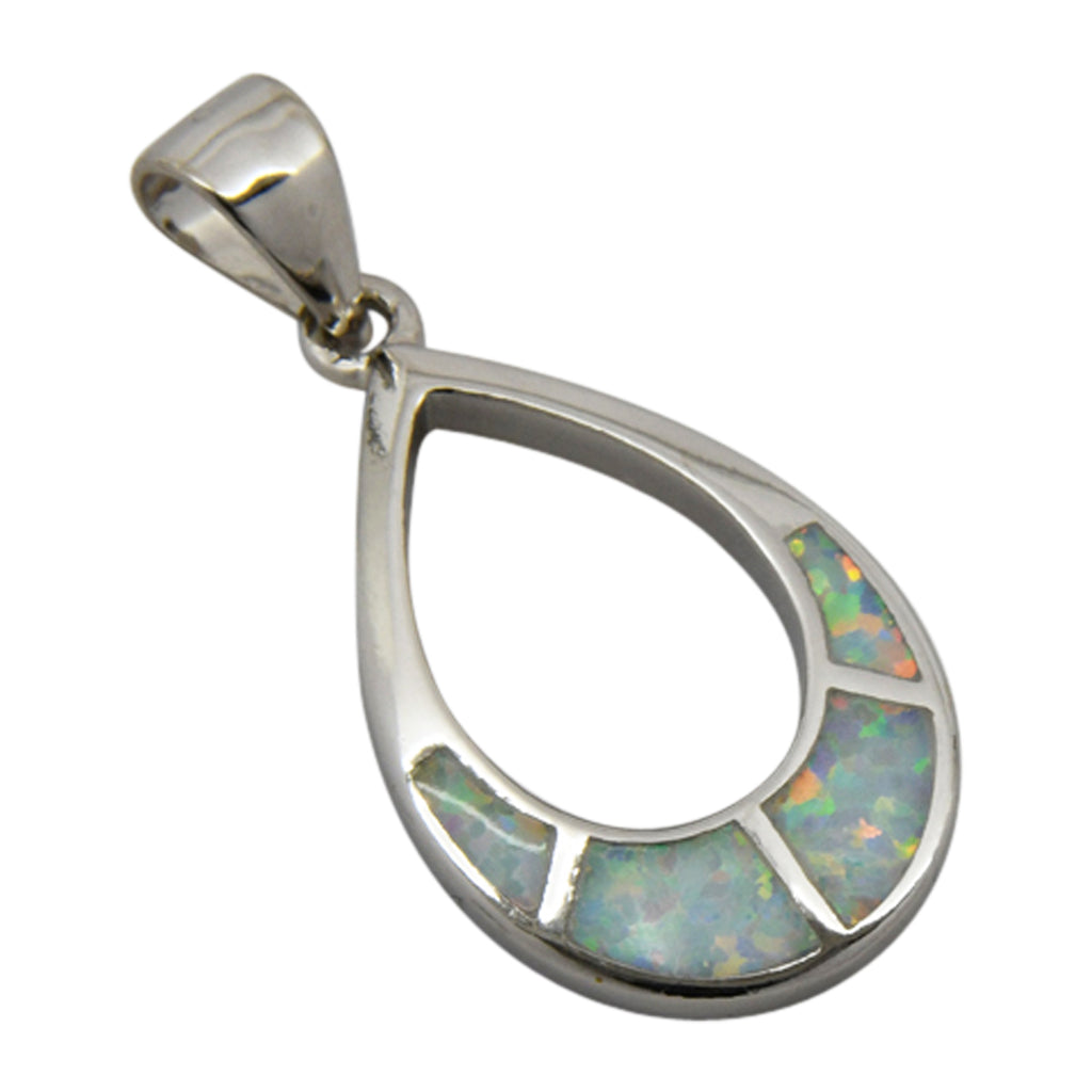 Sterling Silver White Lab Opal Inlay Tear Drop Pendant