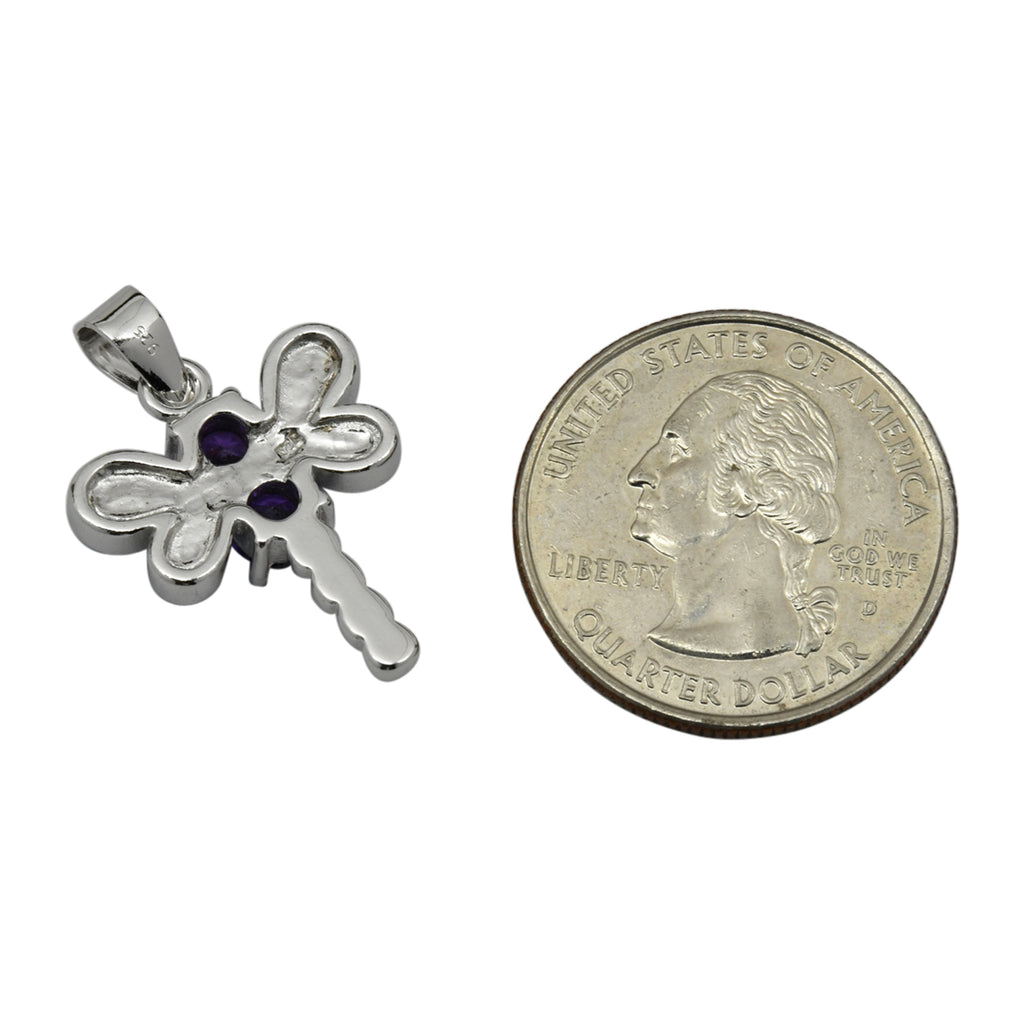 Sterling Silver Blue Lab Opal & Purple CZ Dragonfly Pendant