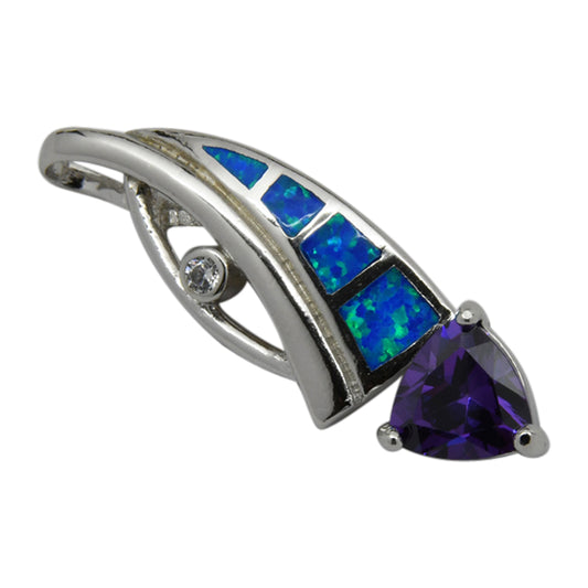 Sterling Silver Blue Lab Opal & Purple CZ Slider Pendant