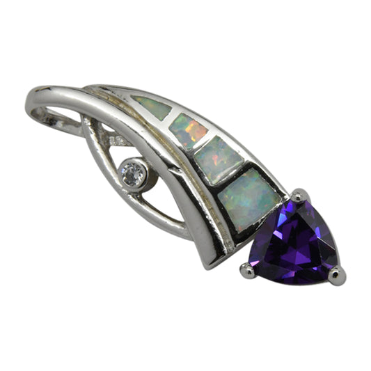 Sterling Silver White Lab Opal & Purple CZ Slider Pendant