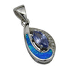 Sterling Silver Blue Lab Opal & Blue CZ Tear Drop Pendant
