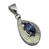Sterling Silver White Lab Opal & Blue CZ Tear Drop Pendant