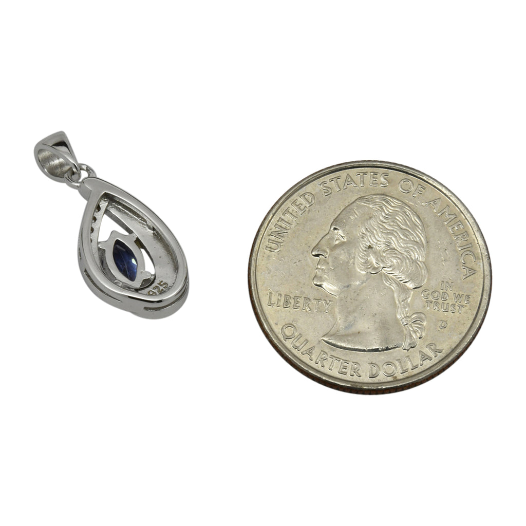 Sterling Silver Blue Lab Opal & Blue CZ Tear Drop Pendant