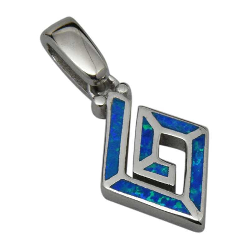 Sterling Silver Blue Lab Opal Rhombus Shape Spiral Pendant