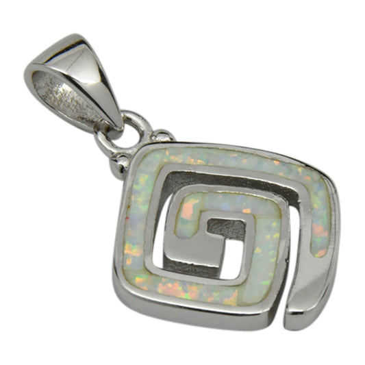 Sterling Silver White Lab Opal Square Shape Spiral Pendant