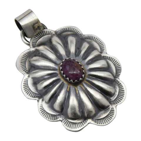 Ryan & Joan Begay Sterling Silver Purple Spiny Oyster Small Round Concho Navajo Bracelet