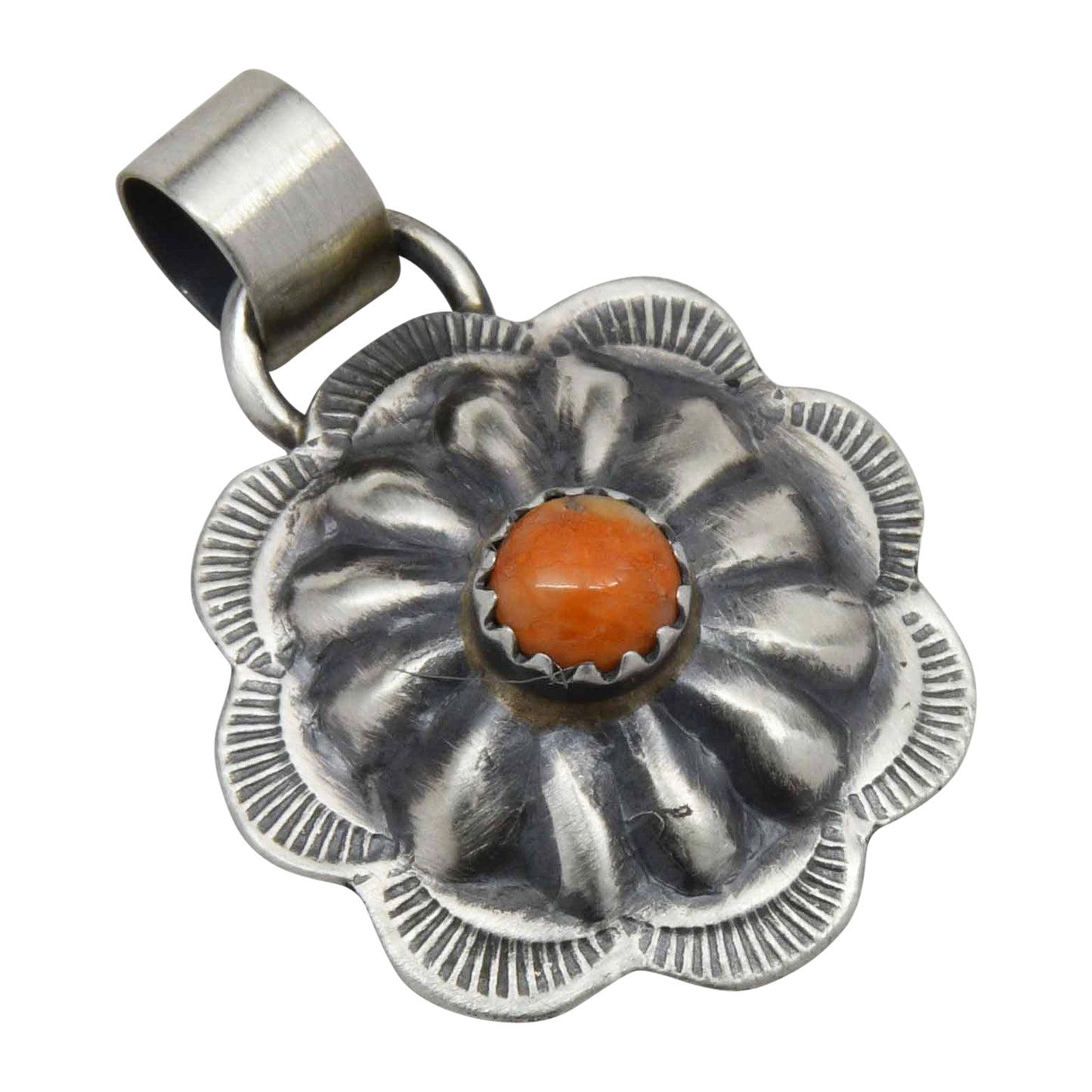Ryan & Joan Begay Small Orange Spiny Oyster Round Concho Pendant