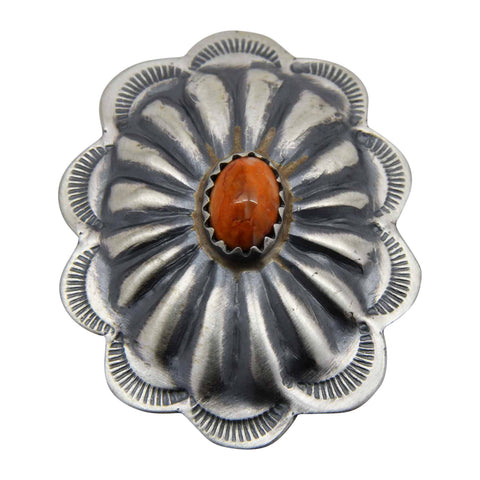Jeff James Jr Sterling Silver Red Spiny Oyster 5 Stone Repousse Navajo Pendant