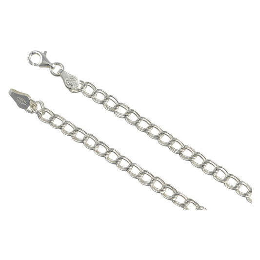 Sterling Silver Charm Double Link Parallelo 060 4mm Bracelet Chain Solid .925