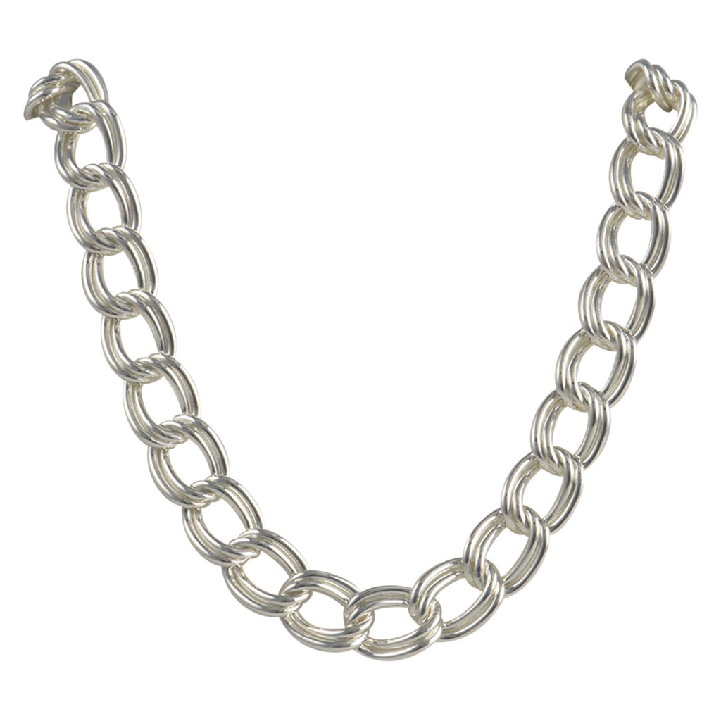 Sterling Silver Charm Double Link Parallelo 100 7mm Bracelet Chain Solid .925