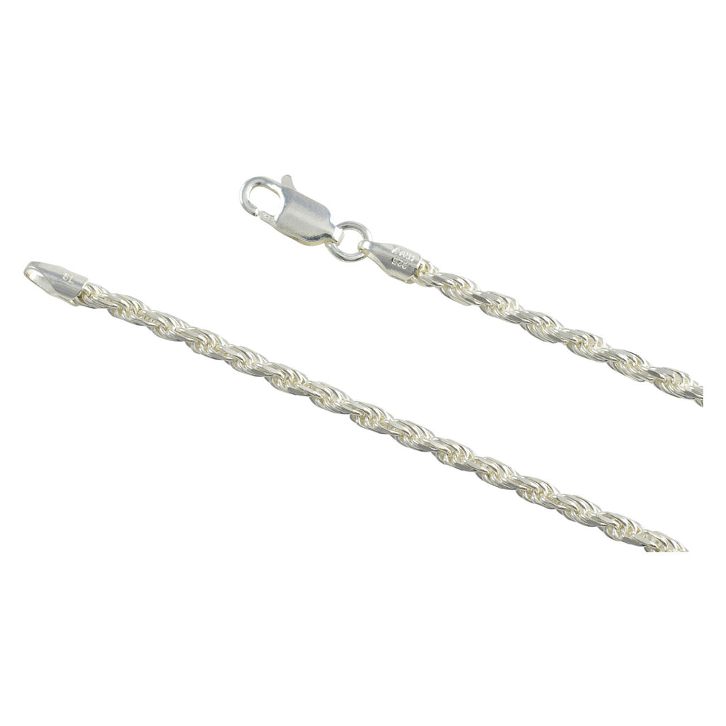 Sterling Silver Diamond Cut Rope 050 2.5mm Bracelet Chain Italian .925 Jewelry
