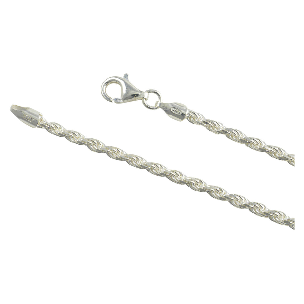 Sterling Silver Diamond Cut Rope 060 3mm Bracelet Chain Italian .925 Jewelry