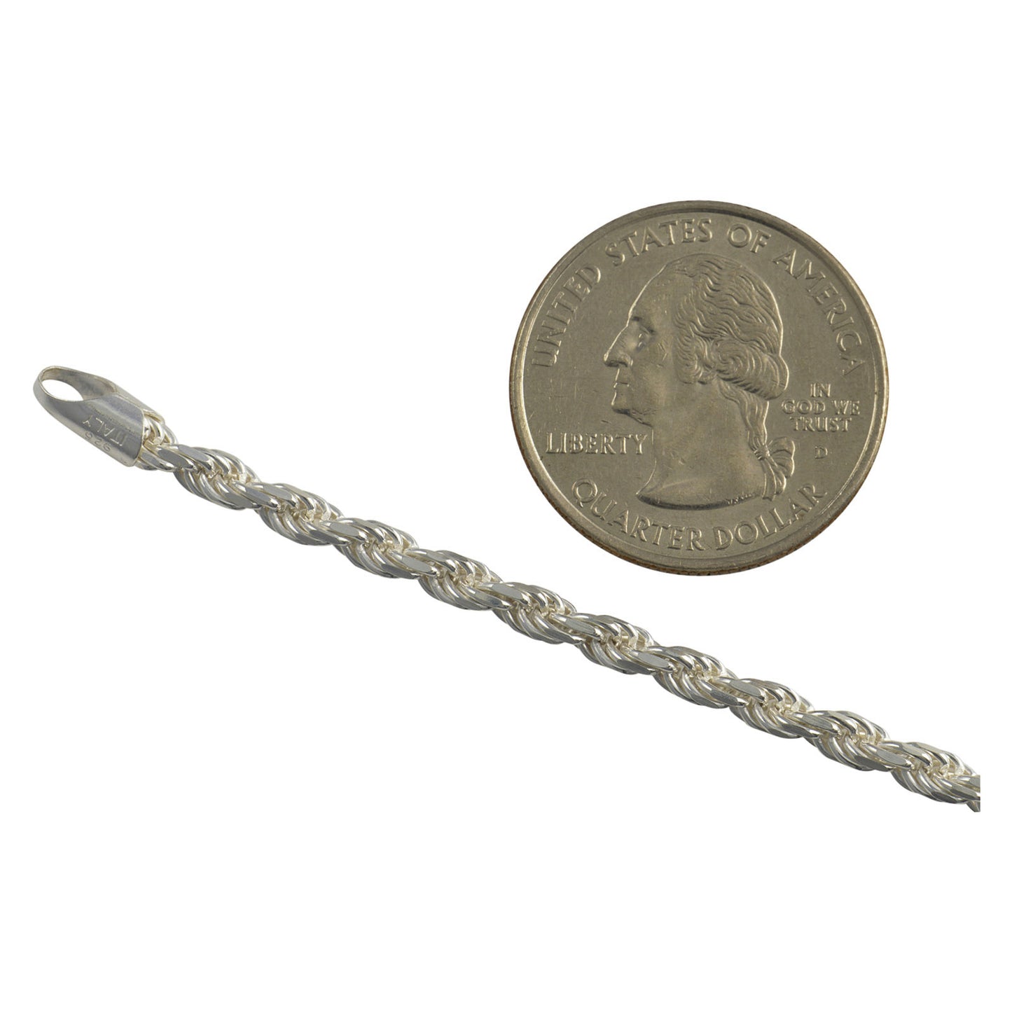 Sterling Silver Diamond Cut Rope 070 3.5mm Bracelet Chain Italian .925 Jewelry