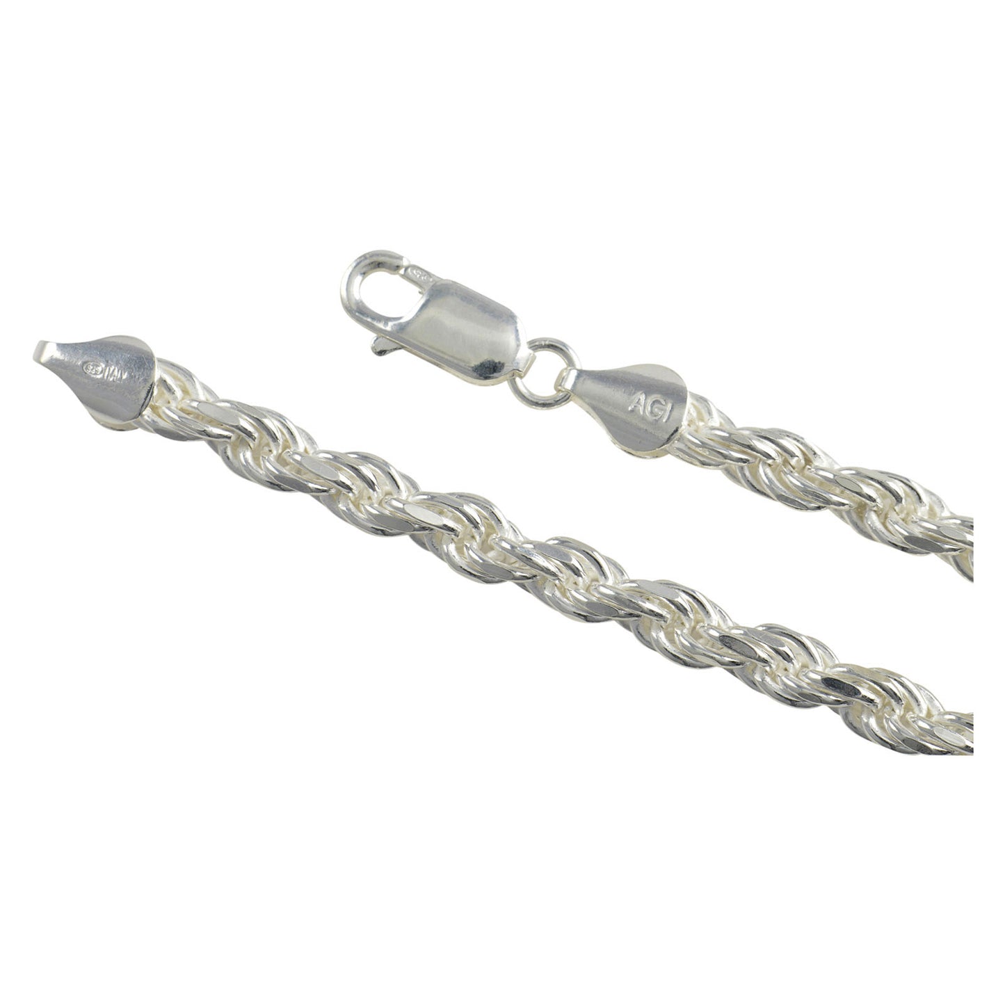 Sterling Silver Diamond Cut Rope 100 5mm Bracelet Chain Italian .925 Jewelry